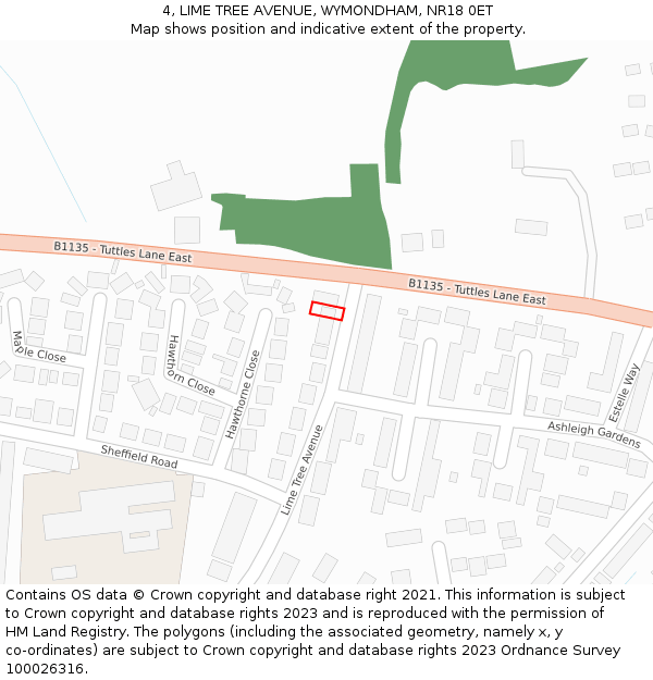 4, LIME TREE AVENUE, WYMONDHAM, NR18 0ET: Location map and indicative extent of plot