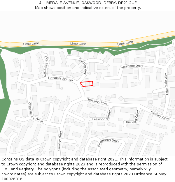 4, LIMEDALE AVENUE, OAKWOOD, DERBY, DE21 2UE: Location map and indicative extent of plot