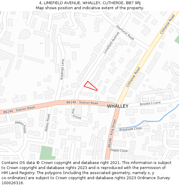 4, LIMEFIELD AVENUE, WHALLEY, CLITHEROE, BB7 9RJ: Location map and indicative extent of plot