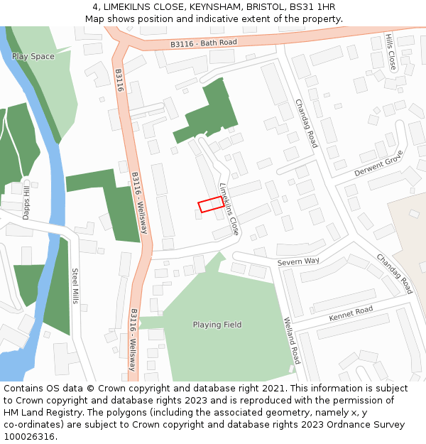 4, LIMEKILNS CLOSE, KEYNSHAM, BRISTOL, BS31 1HR: Location map and indicative extent of plot