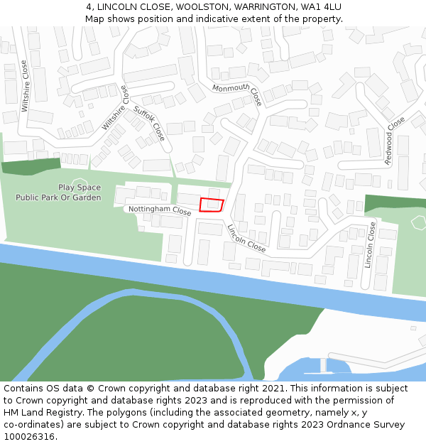 4, LINCOLN CLOSE, WOOLSTON, WARRINGTON, WA1 4LU: Location map and indicative extent of plot