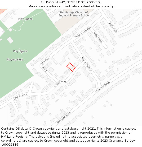 4, LINCOLN WAY, BEMBRIDGE, PO35 5QL: Location map and indicative extent of plot