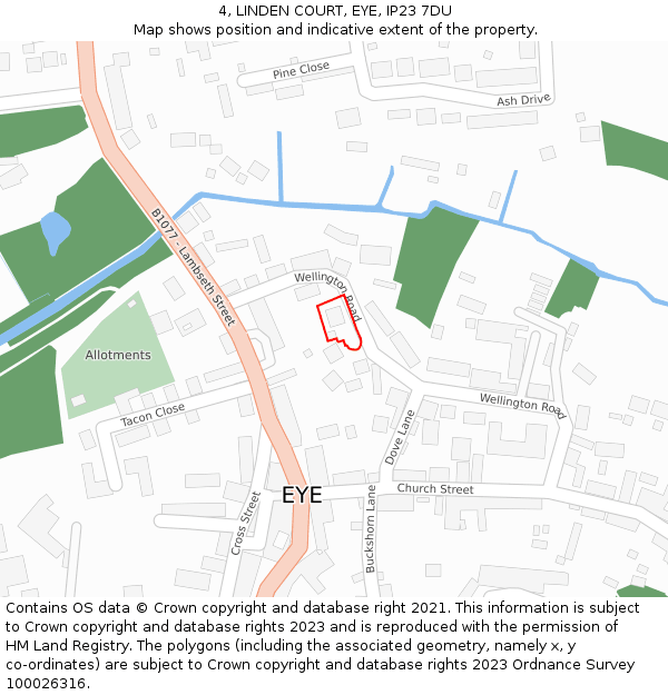4, LINDEN COURT, EYE, IP23 7DU: Location map and indicative extent of plot