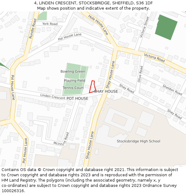 4, LINDEN CRESCENT, STOCKSBRIDGE, SHEFFIELD, S36 1DF: Location map and indicative extent of plot