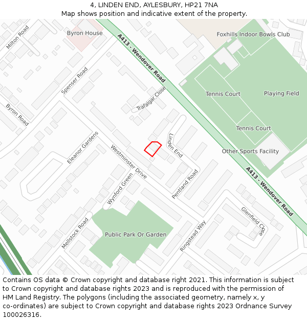 4, LINDEN END, AYLESBURY, HP21 7NA: Location map and indicative extent of plot
