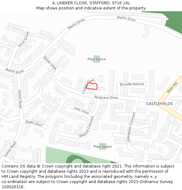 4, LINEKER CLOSE, STAFFORD, ST16 1AL: Location map and indicative extent of plot