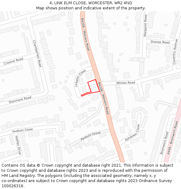 4, LINK ELM CLOSE, WORCESTER, WR2 4NG: Location map and indicative extent of plot
