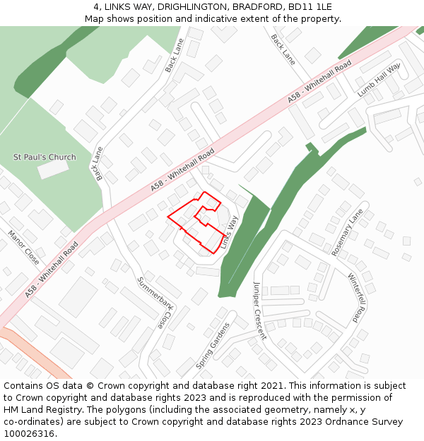 4, LINKS WAY, DRIGHLINGTON, BRADFORD, BD11 1LE: Location map and indicative extent of plot