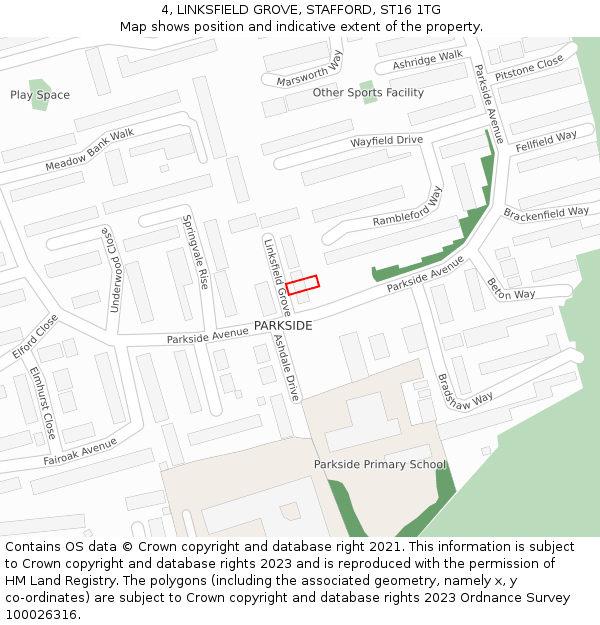 4, LINKSFIELD GROVE, STAFFORD, ST16 1TG: Location map and indicative extent of plot