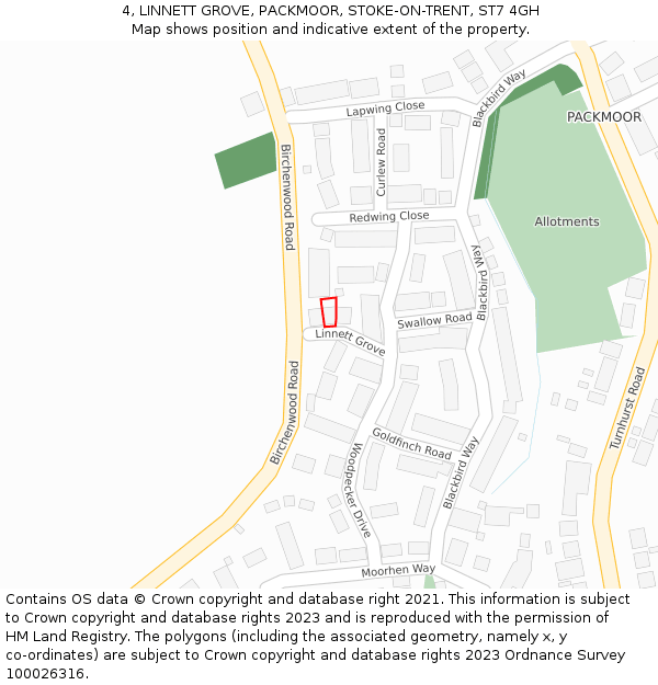 4, LINNETT GROVE, PACKMOOR, STOKE-ON-TRENT, ST7 4GH: Location map and indicative extent of plot
