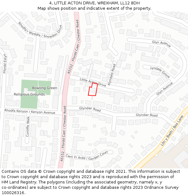 4, LITTLE ACTON DRIVE, WREXHAM, LL12 8DH: Location map and indicative extent of plot