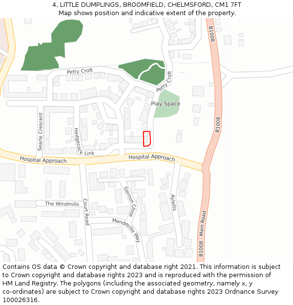 4, LITTLE DUMPLINGS, BROOMFIELD, CHELMSFORD, CM1 7FT: Location map and indicative extent of plot
