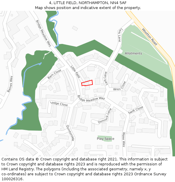 4, LITTLE FIELD, NORTHAMPTON, NN4 5AF: Location map and indicative extent of plot