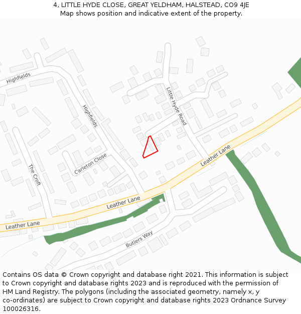 4, LITTLE HYDE CLOSE, GREAT YELDHAM, HALSTEAD, CO9 4JE: Location map and indicative extent of plot
