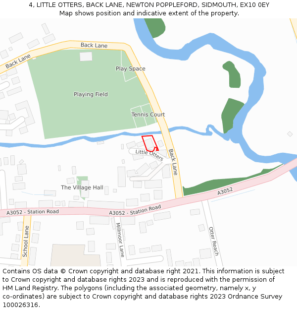 4, LITTLE OTTERS, BACK LANE, NEWTON POPPLEFORD, SIDMOUTH, EX10 0EY: Location map and indicative extent of plot