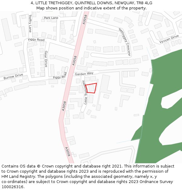4, LITTLE TRETHIGGEY, QUINTRELL DOWNS, NEWQUAY, TR8 4LG: Location map and indicative extent of plot