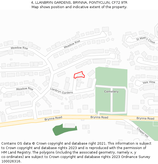4, LLANBRYN GARDENS, BRYNNA, PONTYCLUN, CF72 9TR: Location map and indicative extent of plot