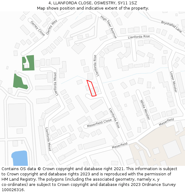 4, LLANFORDA CLOSE, OSWESTRY, SY11 1SZ: Location map and indicative extent of plot