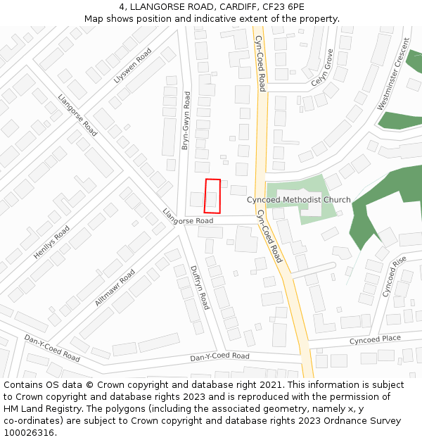 4, LLANGORSE ROAD, CARDIFF, CF23 6PE: Location map and indicative extent of plot