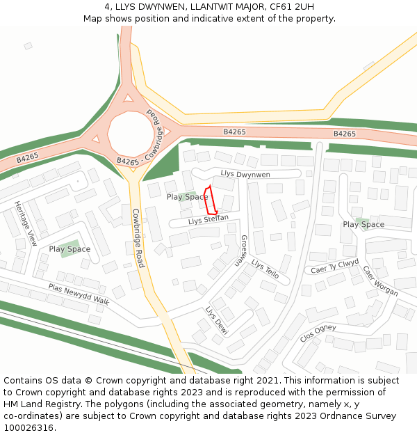 4, LLYS DWYNWEN, LLANTWIT MAJOR, CF61 2UH: Location map and indicative extent of plot