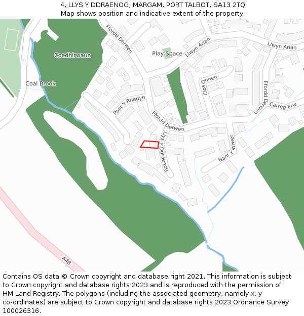 4, LLYS Y DDRAENOG, MARGAM, PORT TALBOT, SA13 2TQ: Location map and indicative extent of plot