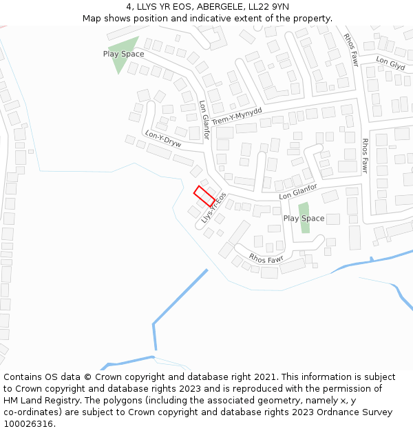 4, LLYS YR EOS, ABERGELE, LL22 9YN: Location map and indicative extent of plot