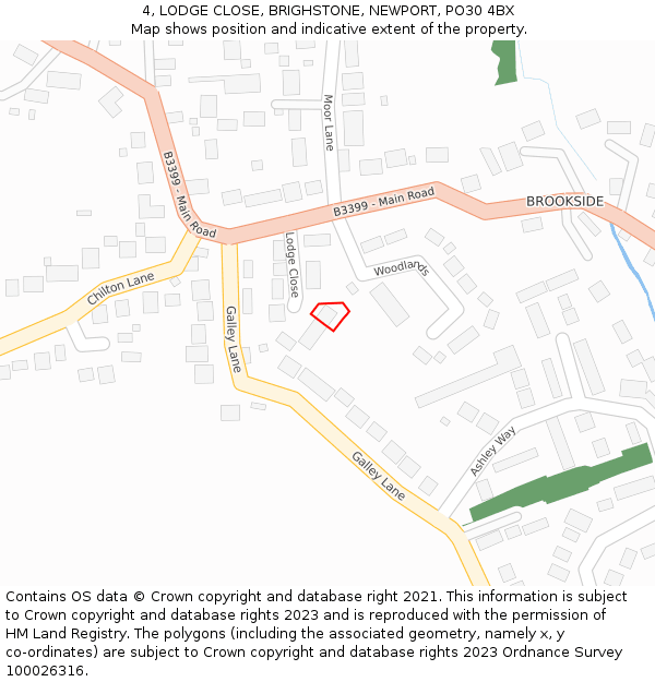 4, LODGE CLOSE, BRIGHSTONE, NEWPORT, PO30 4BX: Location map and indicative extent of plot