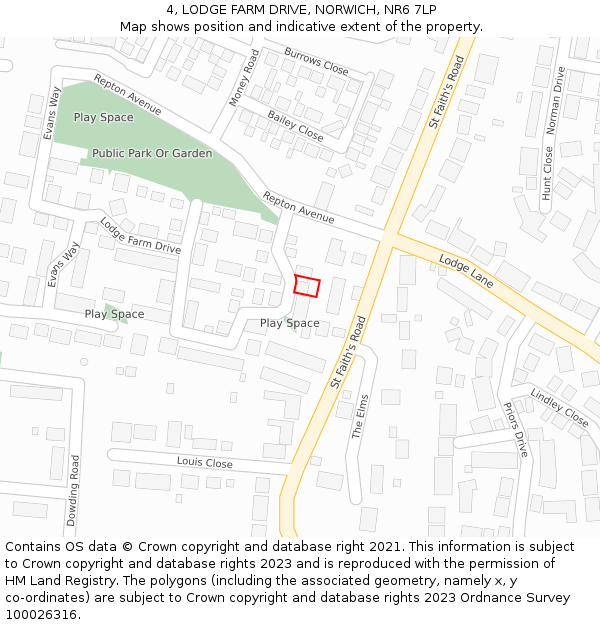 4, LODGE FARM DRIVE, NORWICH, NR6 7LP: Location map and indicative extent of plot