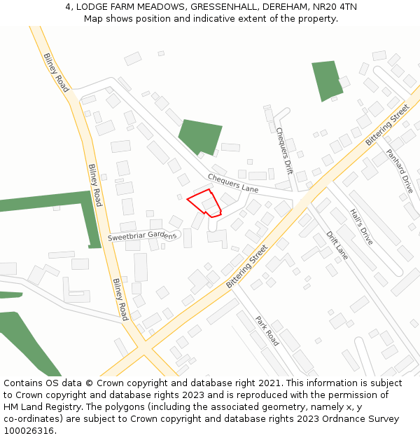 4, LODGE FARM MEADOWS, GRESSENHALL, DEREHAM, NR20 4TN: Location map and indicative extent of plot