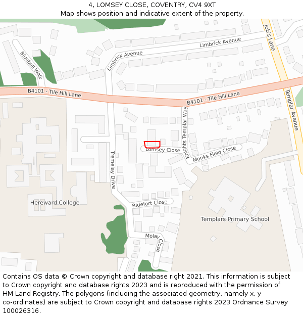 4, LOMSEY CLOSE, COVENTRY, CV4 9XT: Location map and indicative extent of plot