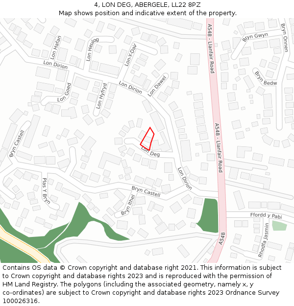 4, LON DEG, ABERGELE, LL22 8PZ: Location map and indicative extent of plot