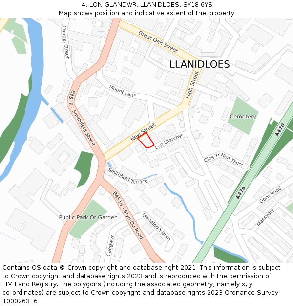 4, LON GLANDWR, LLANIDLOES, SY18 6YS: Location map and indicative extent of plot