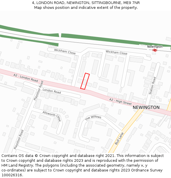 4, LONDON ROAD, NEWINGTON, SITTINGBOURNE, ME9 7NR: Location map and indicative extent of plot