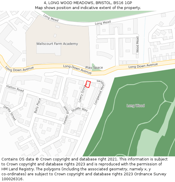 4, LONG WOOD MEADOWS, BRISTOL, BS16 1GP: Location map and indicative extent of plot