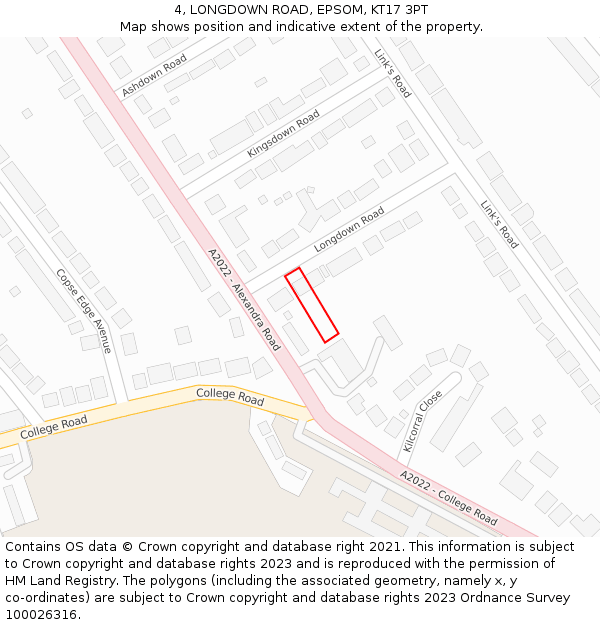 4, LONGDOWN ROAD, EPSOM, KT17 3PT: Location map and indicative extent of plot