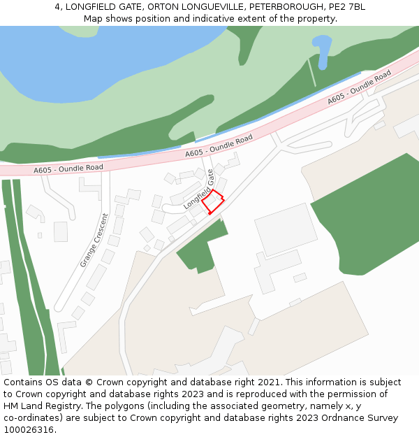 4, LONGFIELD GATE, ORTON LONGUEVILLE, PETERBOROUGH, PE2 7BL: Location map and indicative extent of plot