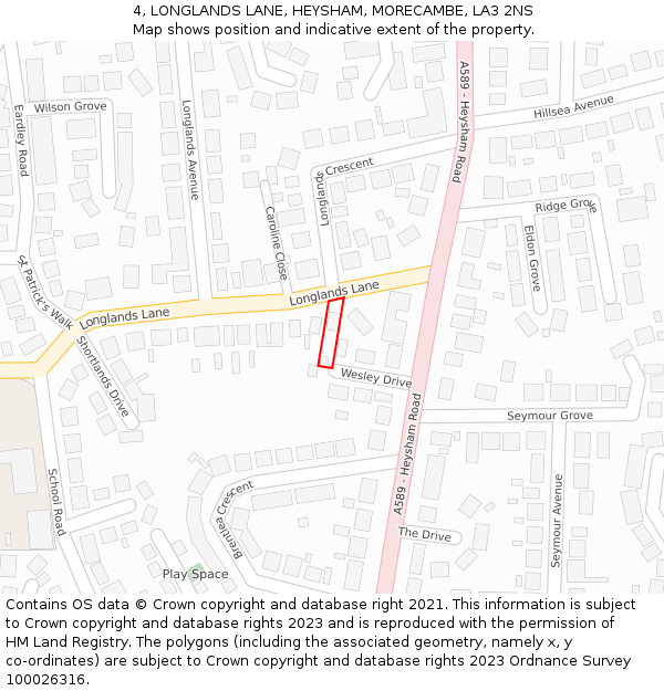 4, LONGLANDS LANE, HEYSHAM, MORECAMBE, LA3 2NS: Location map and indicative extent of plot