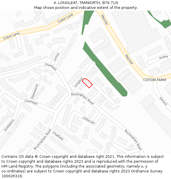 4, LONGLEAT, TAMWORTH, B79 7US: Location map and indicative extent of plot