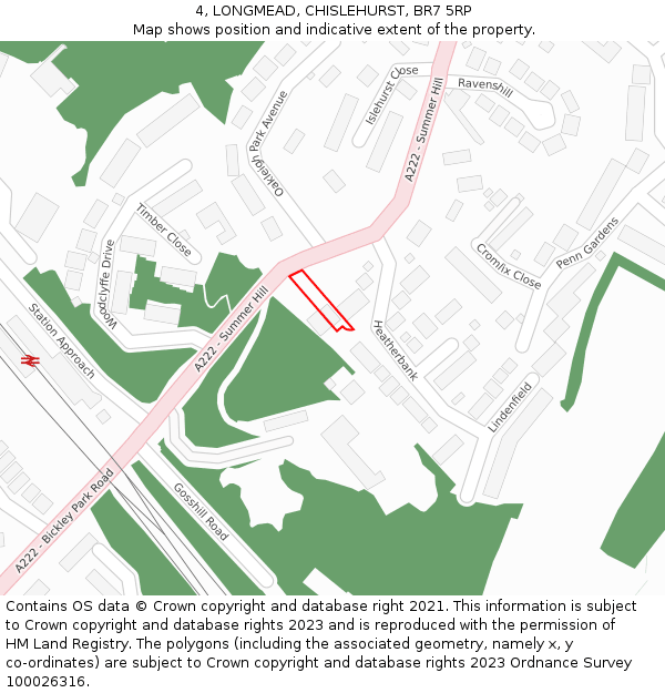 4, LONGMEAD, CHISLEHURST, BR7 5RP: Location map and indicative extent of plot