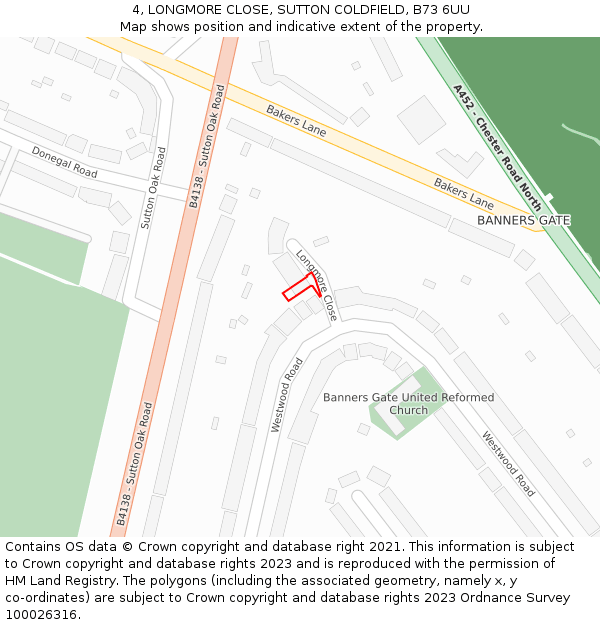 4, LONGMORE CLOSE, SUTTON COLDFIELD, B73 6UU: Location map and indicative extent of plot