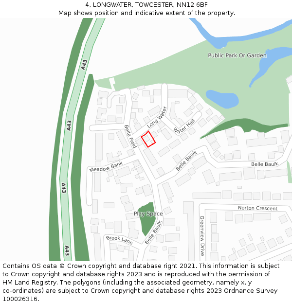 4, LONGWATER, TOWCESTER, NN12 6BF: Location map and indicative extent of plot
