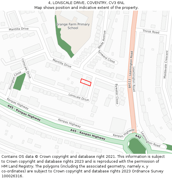 4, LONSCALE DRIVE, COVENTRY, CV3 6NL: Location map and indicative extent of plot