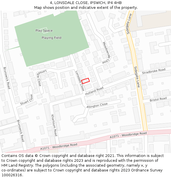 4, LONSDALE CLOSE, IPSWICH, IP4 4HB: Location map and indicative extent of plot