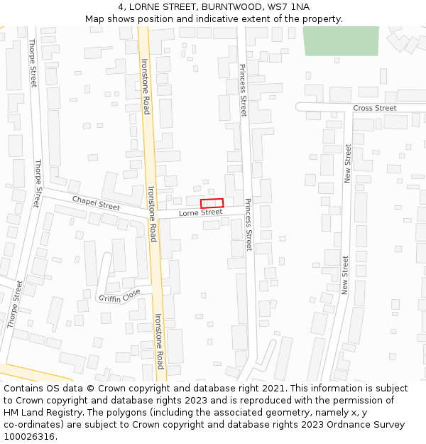 4, LORNE STREET, BURNTWOOD, WS7 1NA: Location map and indicative extent of plot