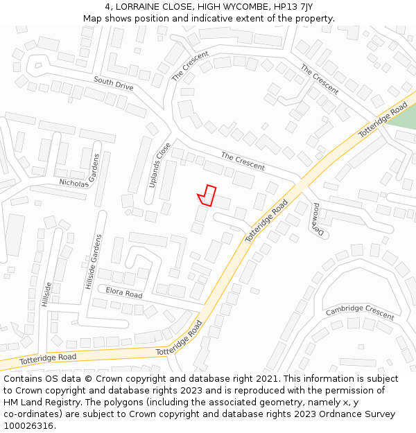 4, LORRAINE CLOSE, HIGH WYCOMBE, HP13 7JY: Location map and indicative extent of plot