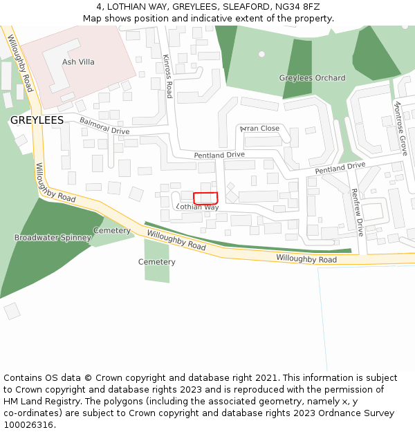 4, LOTHIAN WAY, GREYLEES, SLEAFORD, NG34 8FZ: Location map and indicative extent of plot