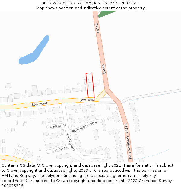 4, LOW ROAD, CONGHAM, KING'S LYNN, PE32 1AE: Location map and indicative extent of plot