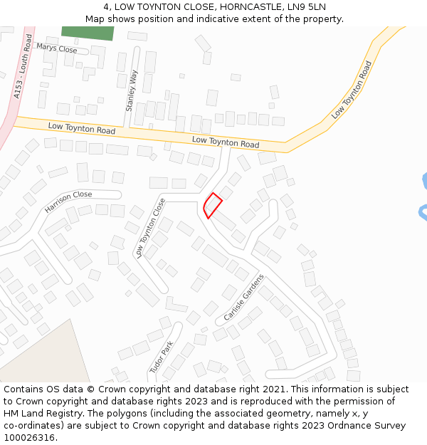 4, LOW TOYNTON CLOSE, HORNCASTLE, LN9 5LN: Location map and indicative extent of plot