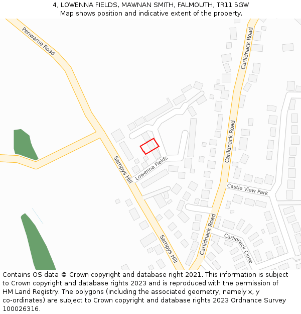 4, LOWENNA FIELDS, MAWNAN SMITH, FALMOUTH, TR11 5GW: Location map and indicative extent of plot