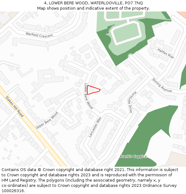 4, LOWER BERE WOOD, WATERLOOVILLE, PO7 7NQ: Location map and indicative extent of plot